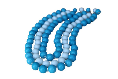 Triple Strand Choker Necklace with Blue and White Glass Beads