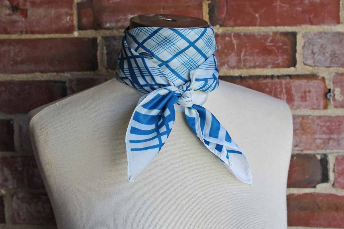 Large Blue and White Striped Polyester Scarf