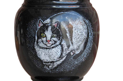 Heavy Black Marble Container with Stenciled Cat Decoration