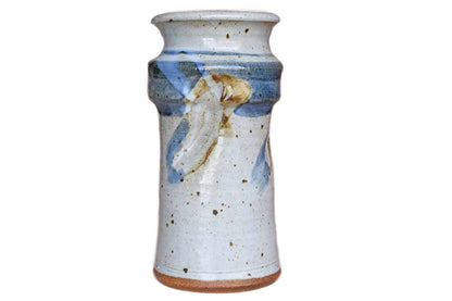 Large Handmade Stoneware Vase with Impressed Patterns and Blue and Brown Glazes