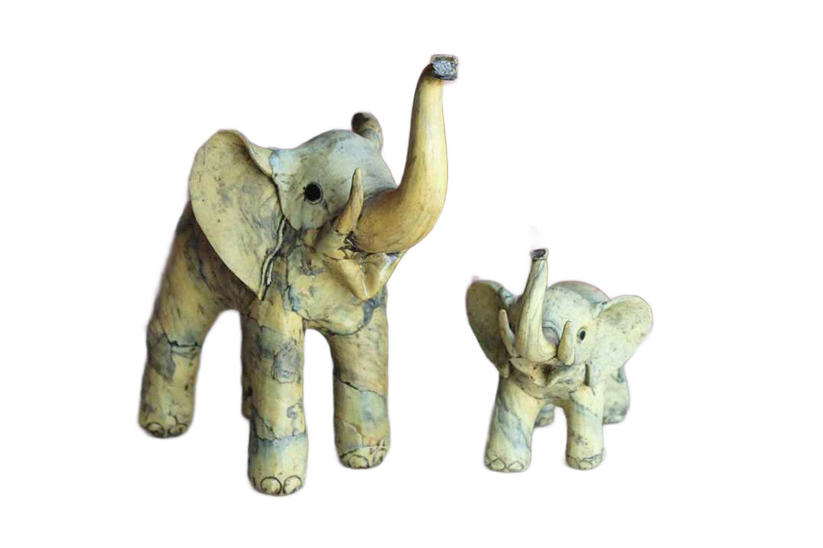 Handmade African Elephant Figurines, A Pair