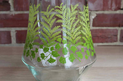 Glass Handled Drink Pitcher with Fern and Ginkgo Leaves Decoration