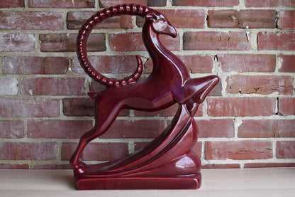 Haeger Potteries (Illinois, USA) Large Ceramic Maroon Gazelle Statue