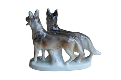 Porcelain Figurine of Two German Shepherds, Made in Japan