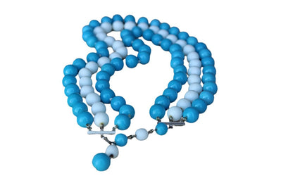 Triple Strand Choker Necklace with Blue and White Glass Beads