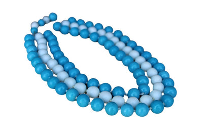 Triple Strand Choker Necklace with Blue and White Glass Beads