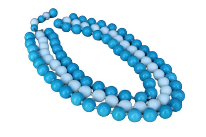Triple Strand Choker Necklace with Blue and White Glass Beads