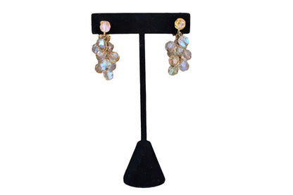 Aurora Borealis Beaded Cluster Dangling Non-Pierced Earrings