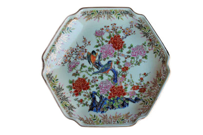 Sato Gordon (Japan) Hexagonal Decorative Plate with Birds and Flowers