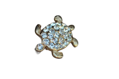 Gold Tone Miniature Turtle Lapel Pin with Silver Rhinestones