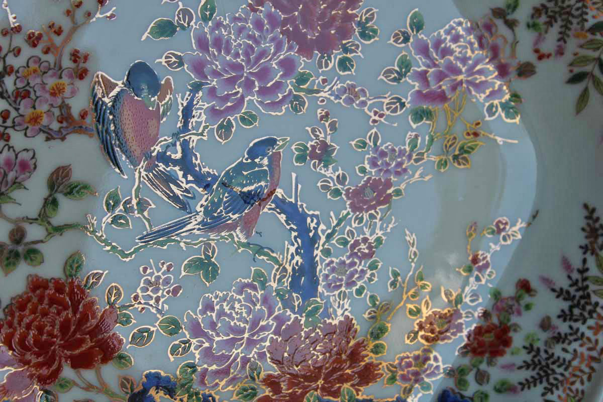 Sato Gordon (Japan) Hexagonal Decorative Plate with Birds and Flowers