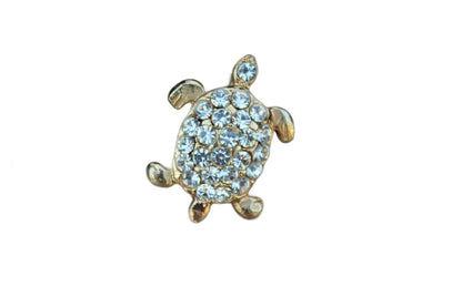 Gold Tone Miniature Turtle Lapel Pin with Silver Rhinestones