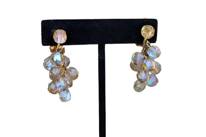 Aurora Borealis Beaded Cluster Dangling Non-Pierced Earrings