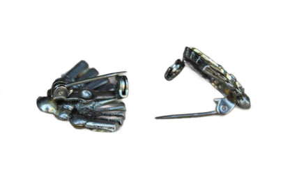 Fan Shaped Silver Round and Baguette Rhinestone Scatter Pins, A Pair