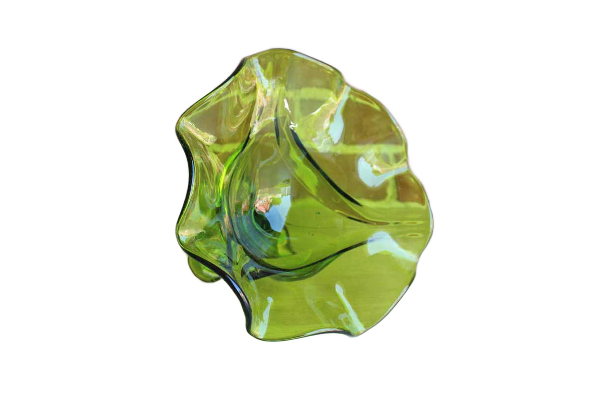 Viking Art Glass (West Virginia, USA) Avocado Green Pedestal Bowl with Wavy Flared Rim