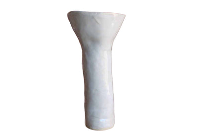 Primitive Cylindrical White Stoneware Vase with Conical Top