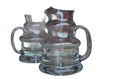 Heavy Clear Glass Handled Pitchers with Thick Solid Bases, A Pair