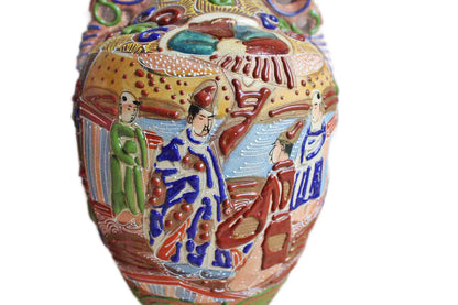 Japanese Satsuma Vases With Vibrantly Detailed Moriage and Beading