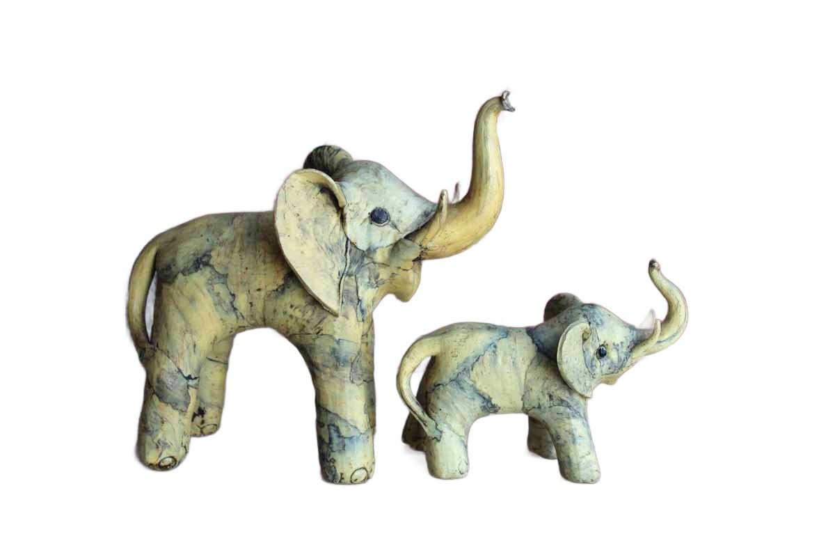 Handmade African Elephant Figurines, A Pair