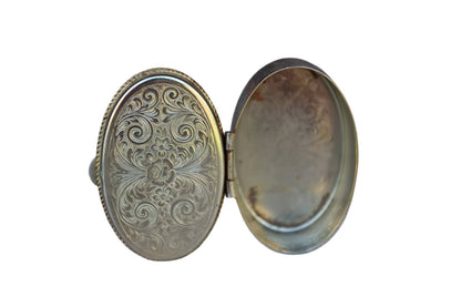Silver Metal Hinged Pill Box with Blue Painted Floral Lid
