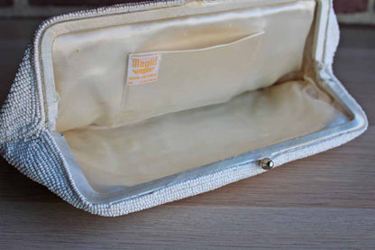 Magid (Japan) Hand Beaded White Seed Bead Clutch