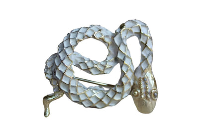 Gold Tone and White Painted Snake Brooch