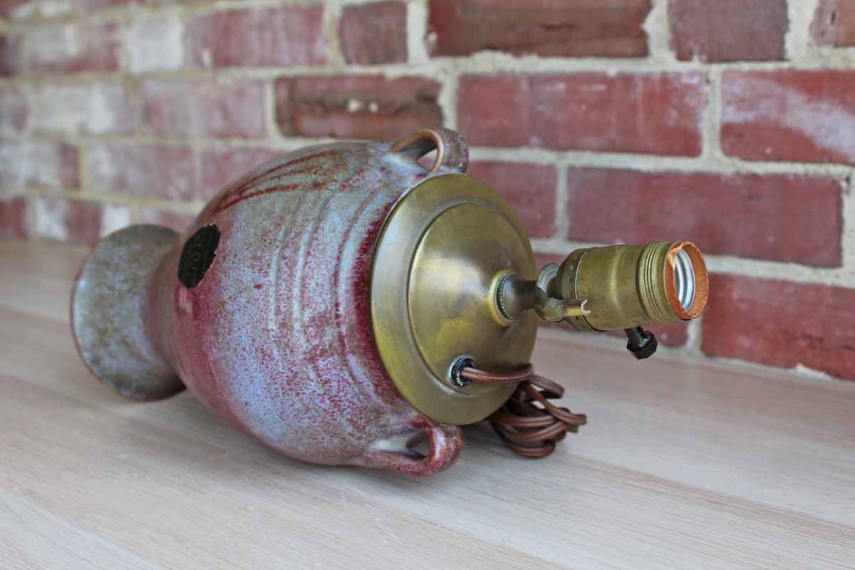 Unaka Potteries (North Carolina, USA) Hand Turned Urn-Shaped Stoneware Lamp with Flambe Glaze