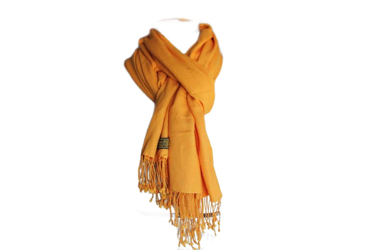 Bright Orange Cashmere/Silk Scarf with Fringed Ends