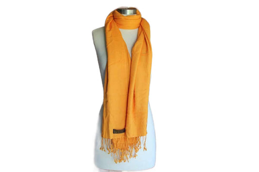 Bright Orange Cashmere/Silk Scarf with Fringed Ends