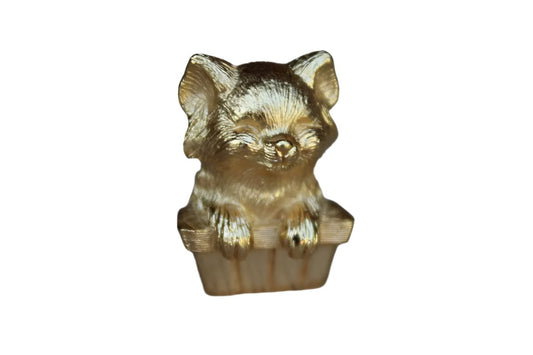 Trifari (USA) Gold Tone Kitten in a Basket Lapel Pin