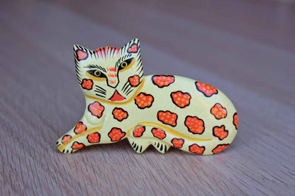 Colorful Hand Painted Wood Cat Brooch