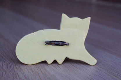 Colorful Hand Painted Wood Cat Brooch