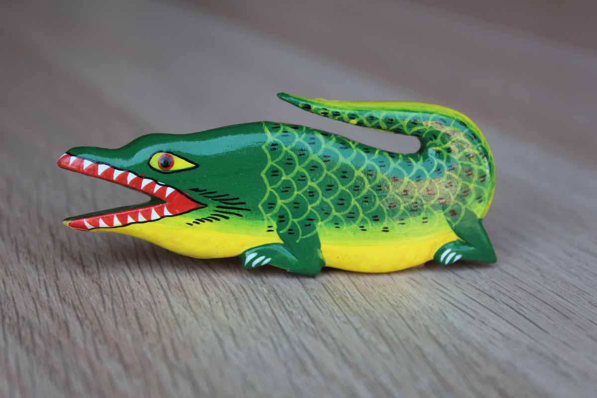 Colorful Hand Painted Wood Alligator Pin