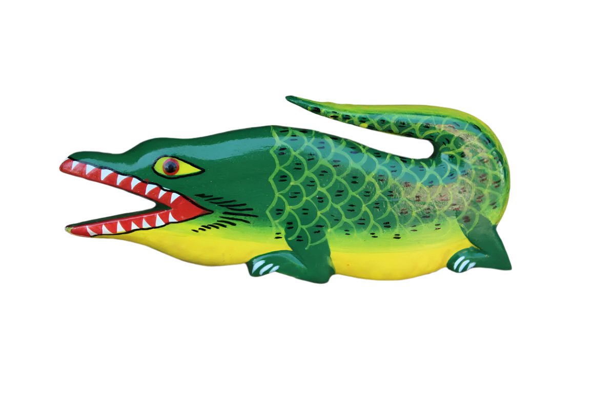 Colorful Hand Painted Wood Alligator Pin