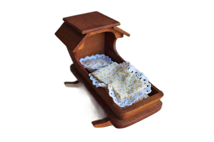 Quaker Style Dollhouse Baby Cradle with Pillow and Blanket