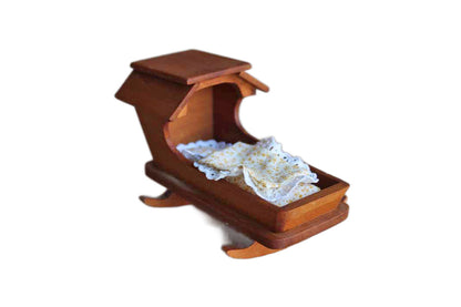 Quaker Style Dollhouse Baby Cradle with Pillow and Blanket