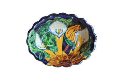Mexican Talavera Small Earthenware Bowl with Calla Lilies