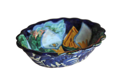 Mexican Talavera Small Earthenware Bowl with Calla Lilies