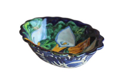 Mexican Talavera Small Earthenware Bowl with Calla Lilies