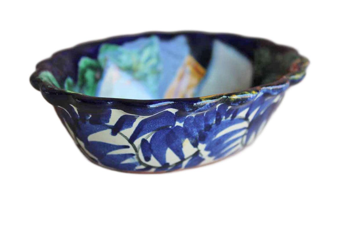 Mexican Talavera Small Earthenware Bowl with Calla Lilies