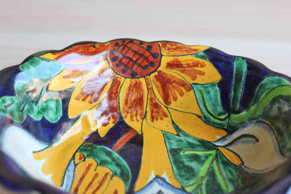 Mexican Talavera Small Earthenware Bowl with Calla Lilies