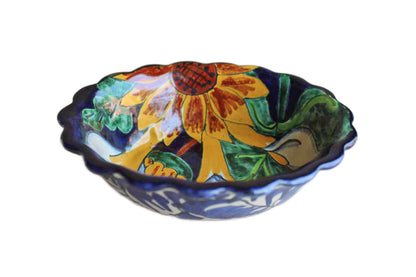 Mexican Talavera Small Earthenware Bowl with Calla Lilies