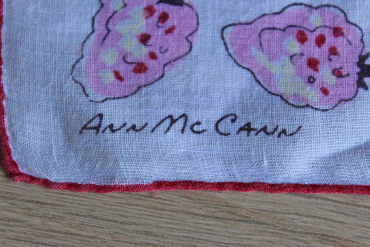 Pure Linen Handkercheif Decorated with Cartons of Berries by Ann McCann