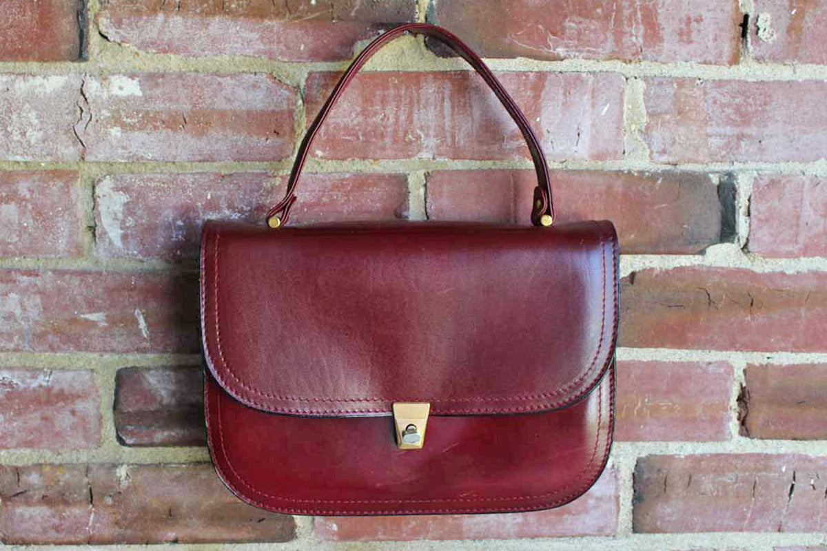 Saks Fifth Avenue Genuine Red Leather Handbag, Made in Italy