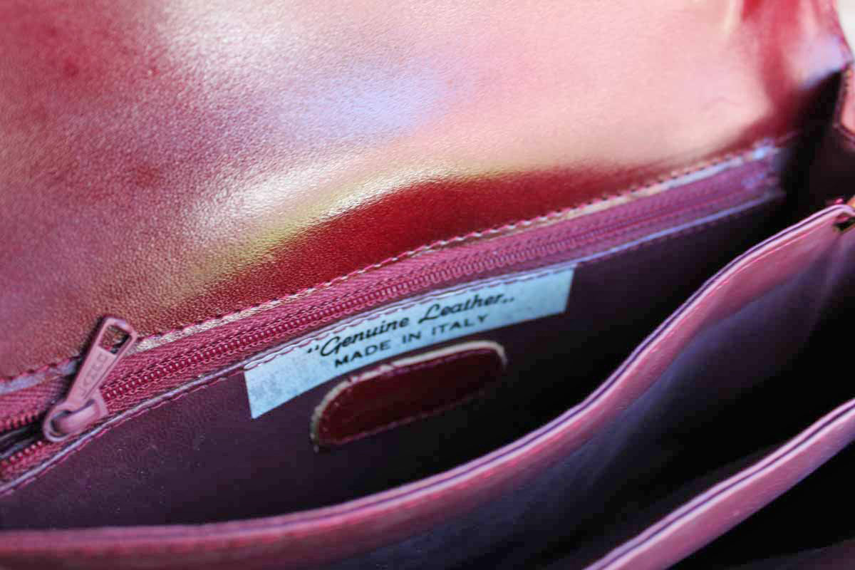 Saks Fifth Avenue Genuine Red Leather Handbag, Made in Italy