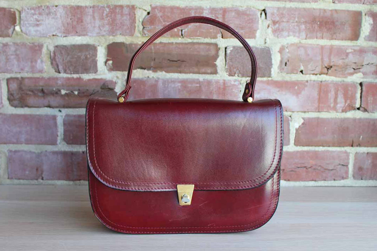 Saks Fifth Avenue Genuine Red Leather Handbag, Made in Italy