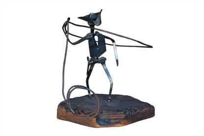 Metal Lassoing Cowboy Sculpture
