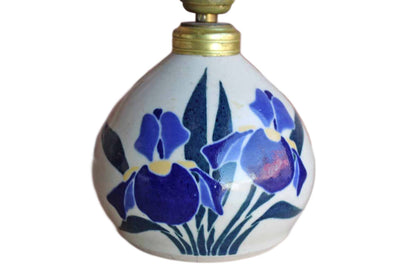 Small Squat Stoneware Table Lamp Decorated with Blue and Yellow Flowers