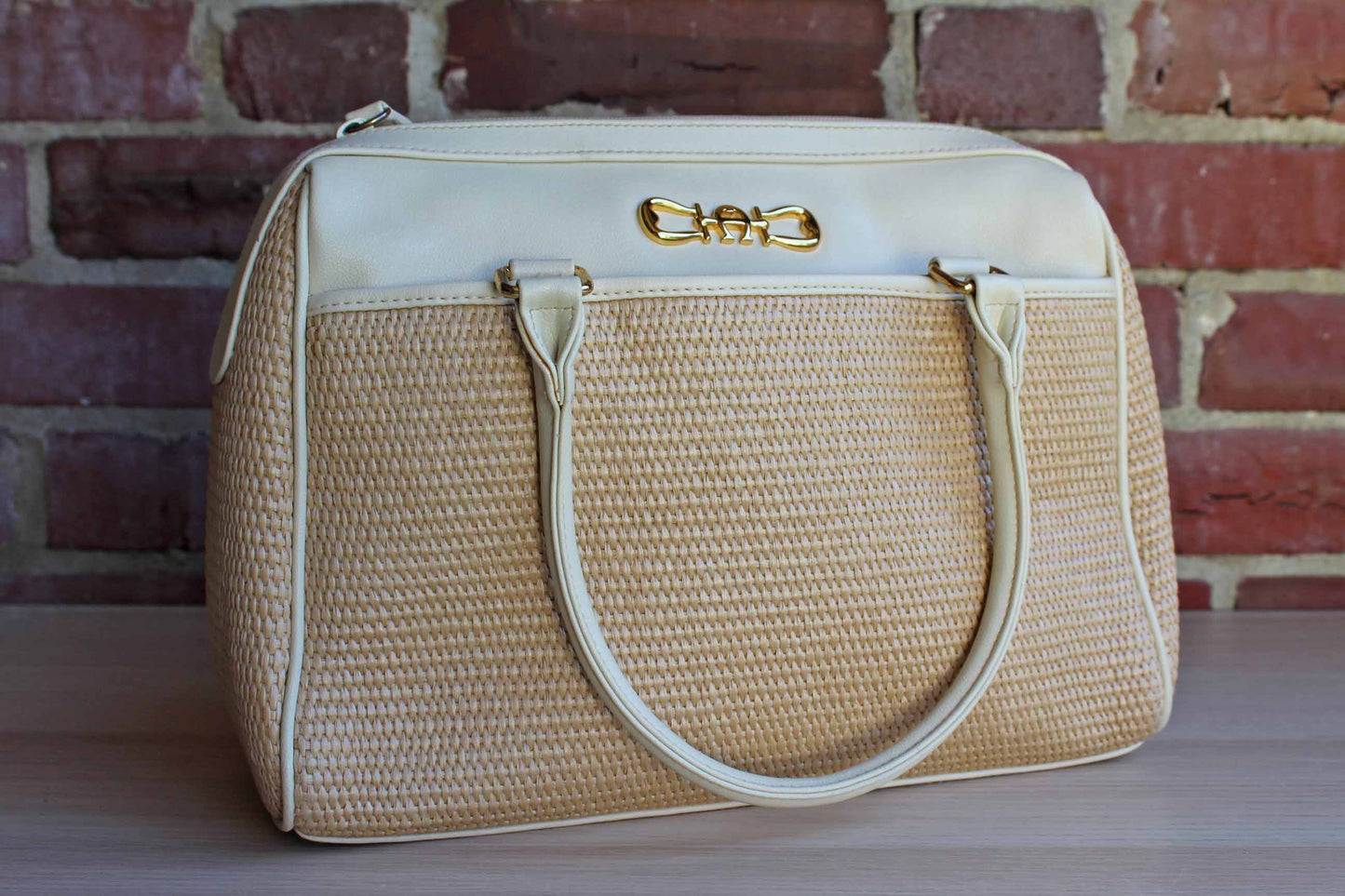 Etienne Aigner (New York, USA) Cream Leather and Straw Handbag