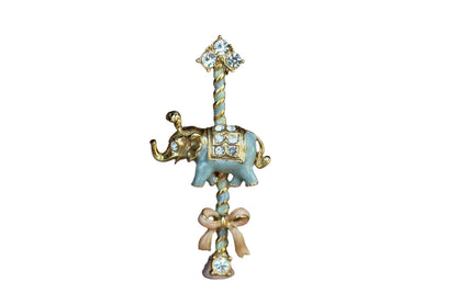 Baby Blue and Pink Enameled Elephant on a Merry-Go-Round Brooch with Silver Rhinestones